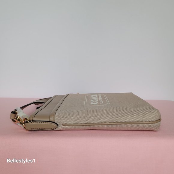 COACH Kitt Badge Jacquard & Smooth Leather Crossbody- Chalk Taupe ⭐ - Picture 11 of 15